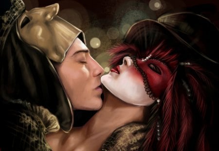 Romancing Couple - romance, love, mask, couple