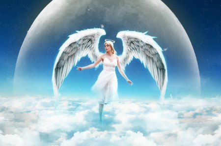 Angel From Sky - white, angel, sky, wings