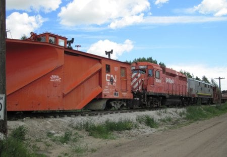 Train in the Museum 3 - white, train, sky, clouds, photography, orange, blue