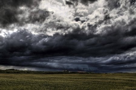 Storm Brewing - storm, clouds, grass, dark, nature, gray, land, field, day, sky