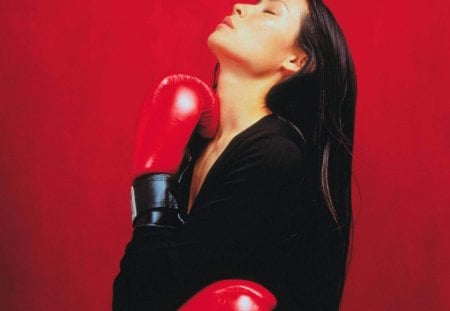 Lucy Liu - black and red pic, female, actress, long black hair