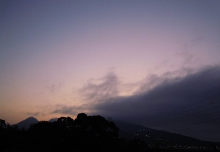 Different color of sky - moon, alch, light, shadow, mountain, tree, liuchia, cloud, color