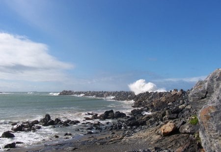 Breakwater Craxhing Waves - ocean, nature, rocks, water