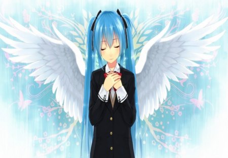 Miku Angel - girl, angel, wings, hatsune, blue hair, vocaloid, miku, wight, cute