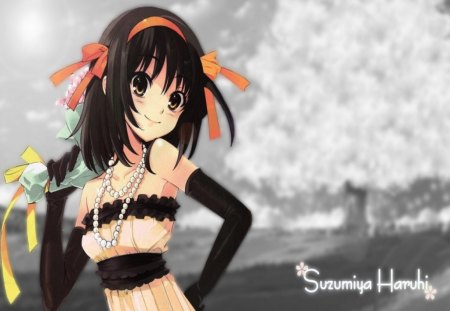 Haruhi Suzumiya - girl, haruhi, cool, anime, orange, sweet, wight, suzumiya, cute, gray