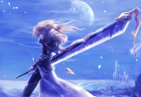 Kashin Reina - moon, boy, kashin, reina, sword, night, cool