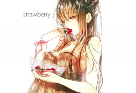 I Love Strawberrys - food, girl, anime, white