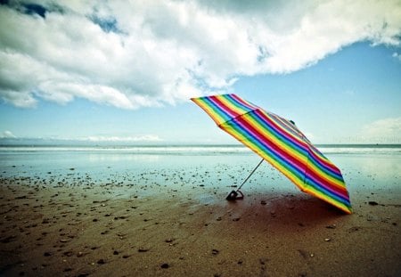 Beach Umbrella - water, clouds, sea, mountain, colors