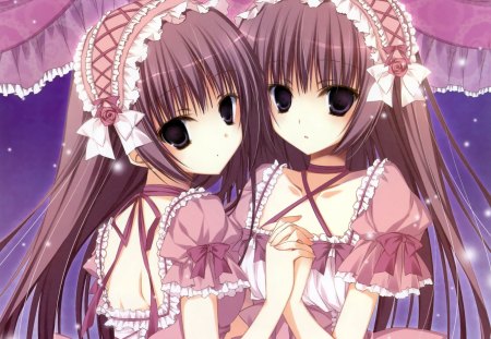 Anime - anime, girls, twins, headband