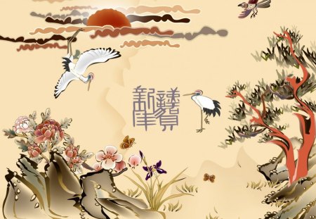 Chinese Wall paintings - painting, symbol, wall, chinese, bird