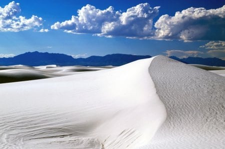 White Sand National Monument, New Mexico - sky, hills, white, nature, clouds, blue, smooth, desert, sand