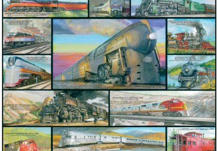 GREAT TRAINS - vehicles, locomotive, railways, transport, trains, paintings, railroads, history