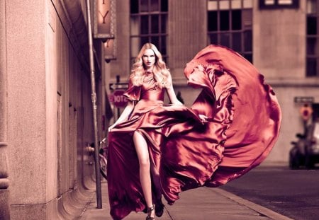 In red - woman, models, red, dress