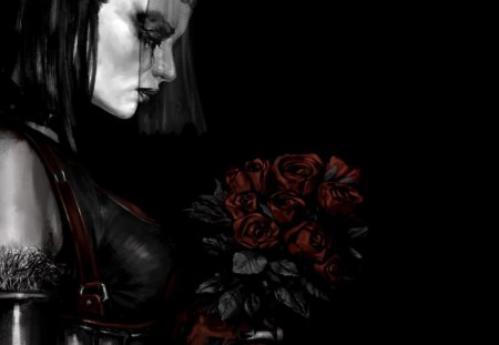 Gothic Bride - girl, bride, gothic, flower