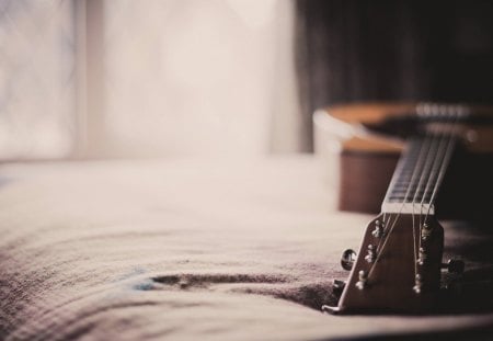 Guitar - photography, guitar, music, bed