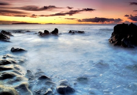 Hazy Early Morning Sea - sunset, water, sea, ocean, sky