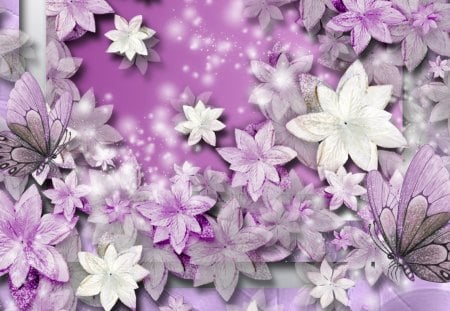 Lavender Flower Scatter - pretty, abstract, blooms, blossoms, lavender, summer, butterflies, spring, flowers, nature, purple, floral