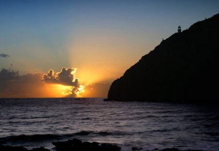 FAROL - luz, sol, farol, mar, oceano, nuvens