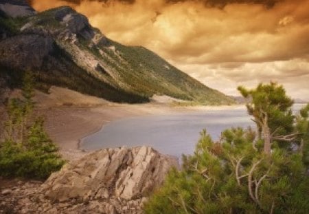 LAGO TRANQUILO - natureza, montanhas, arvores, lago, agua