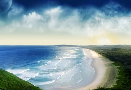 Coastal - beach, abstract, green, sea, coastal