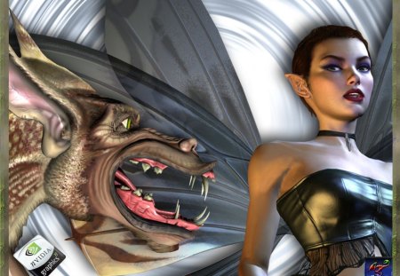 nvidia theme - nvidia, dragon, woman, silver