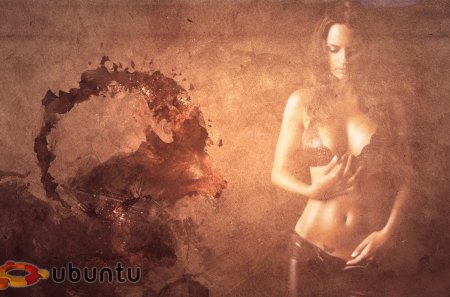 ubuntu warty background with girl watermark 01 - warty, girl, leather, ubuntu