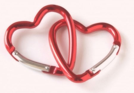 Two Hearts Linked As One - abstract, silver, red, linked, hearts, other