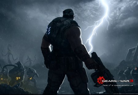 Gears of war 3 - jogo, nuvem, arma, ceu, gears of war, raio