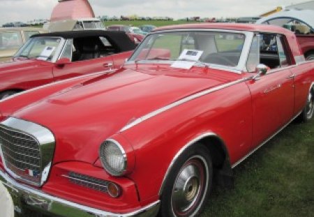 1963 Studebaker in the car show - nickel, studebaker, car, red, green, grass, Photography, black tire