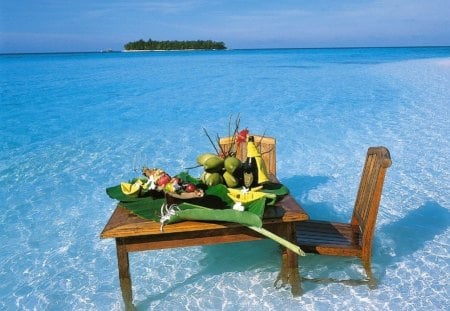 Breakfast in the ocean - table, the ocean, in, breakfast