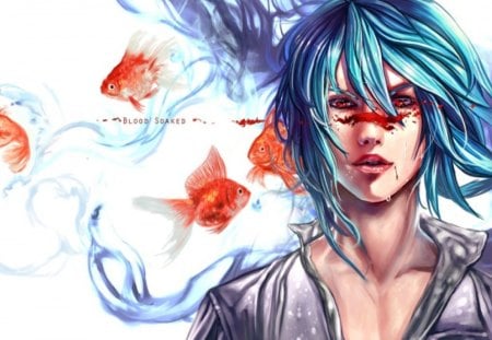 Blood Soaked - blood, anime, blue, soaked