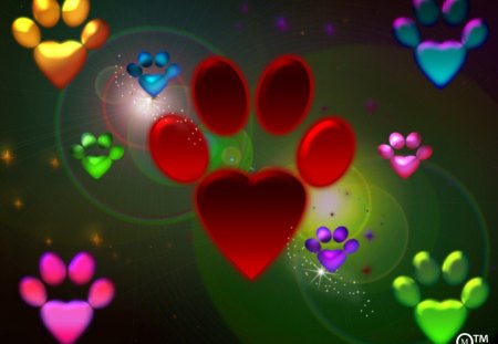 Footprints patterns - love, glow, stars, footprints, red, lens flares, gradients