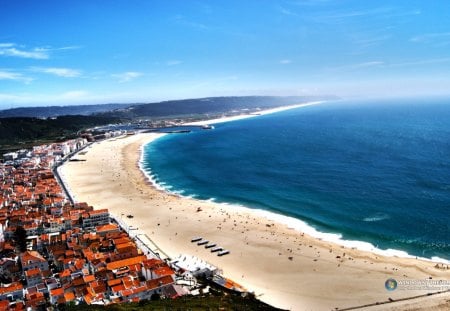 Linda paisagem - paisagem, praia, casas, mar, ceu, bonito