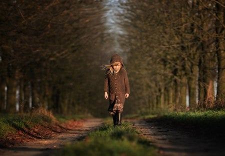 On the Road - road, girl, season, autumn