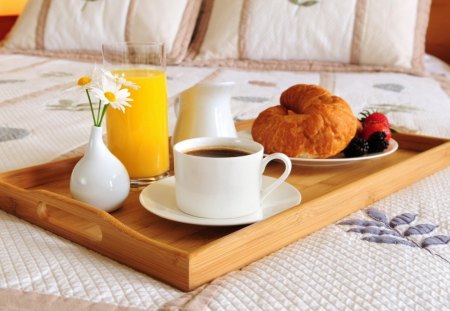 Breakfast in bed - food, coffee, bed, breakfast