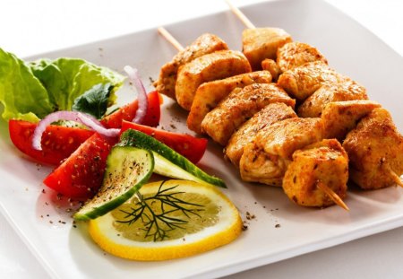 Kebab with vegetables - food, meat, kebab, veg