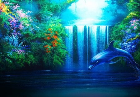 Nature @ its best - forest, animal, water, flowers, waterfall, ocean, dolphin, light, nature, jungle