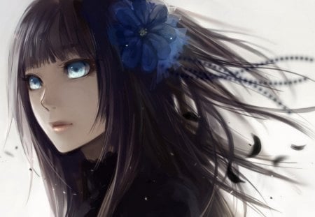 Anime Girl - anime, girl, flower, hair