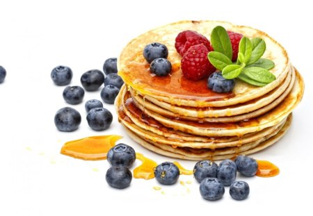 pancake with berry - honey, berry, pancake, straw