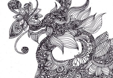 Chinese Dragon - dragon, abstract, drawing, blackandwhite