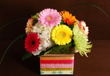 Colorful bouquet - colorful, bouquet, tiny, yellow, gerbera, pink, flowers, colors, sweet, cute