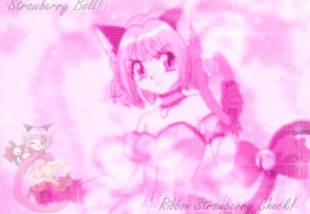 Strawberry Bell Ribbon Strawberry Check!! - zoey hanson, anime, ribbon strawberry check, pink, mew mew power, ichigo momomiya, tokyo mew mew, strawberry bell, chibi, black lione cat, other