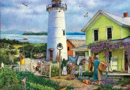 LIGHTHOUSE LIFE - beaches, ocean, lighthouse, people, home, art, family, architecture, sea, garden