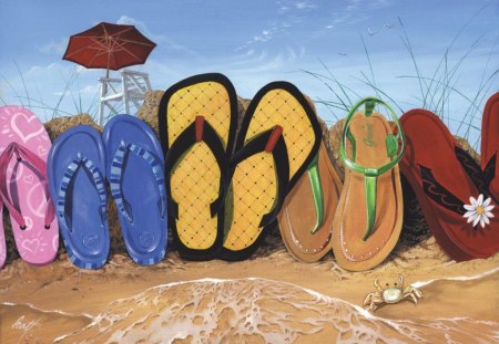 SO MANY SANDALS - seaside, fun, girls, beach, fashion, summer, waves, flip flops, casual, shoes