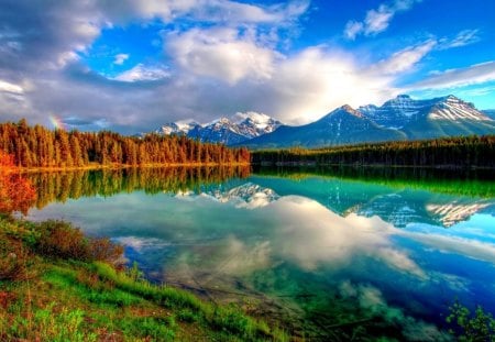 The Waters of Heaven - nice, sky, water, colorful, widescreen, lakes, amazing, reflection, cool, clouds, rivers, grass, land, landscapes, forests, beautiful, mirror, waters, colors, awesome, reflex