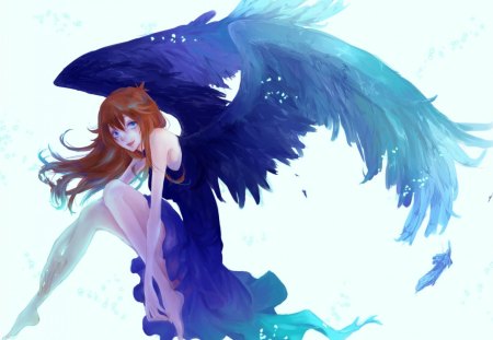 Anime - wings, red, anime, blue