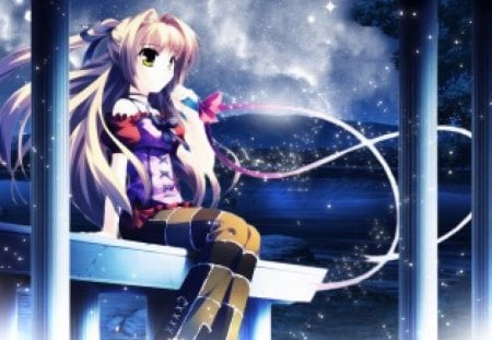 Under The Night Sky - night sky, background, anime, anime girl, cute