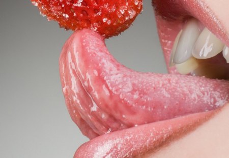 Sexy Strawberry - strawberry, lips, sexy, tongue