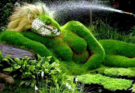 Green Godess - garden, plant, woman, spray, art, green