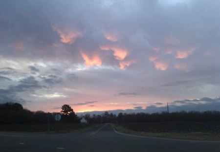 Sunday Sunrise - clouds, sunrise, roads, sky